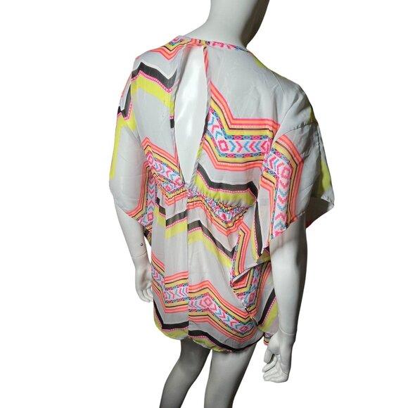Miken Swim XS Sheer Chevron Print Cover-Up Dress‎ With Elastic Waist NWOT - Picture 3 of 8